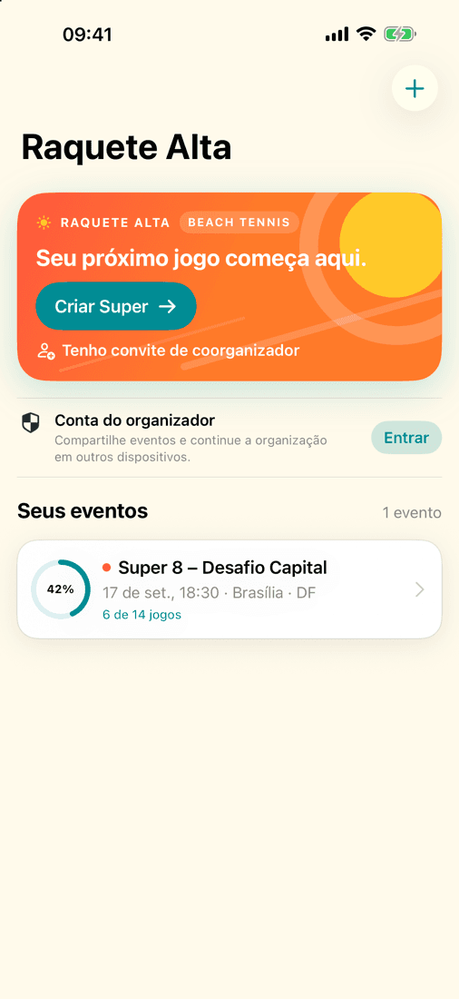 Tela inicial do Raquete Alta